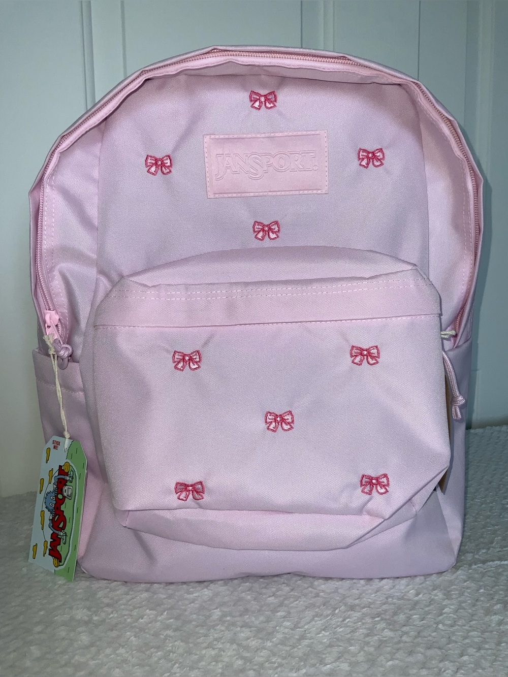 JanSport SuperBreak Plus Embroidered Pink Bows backpack